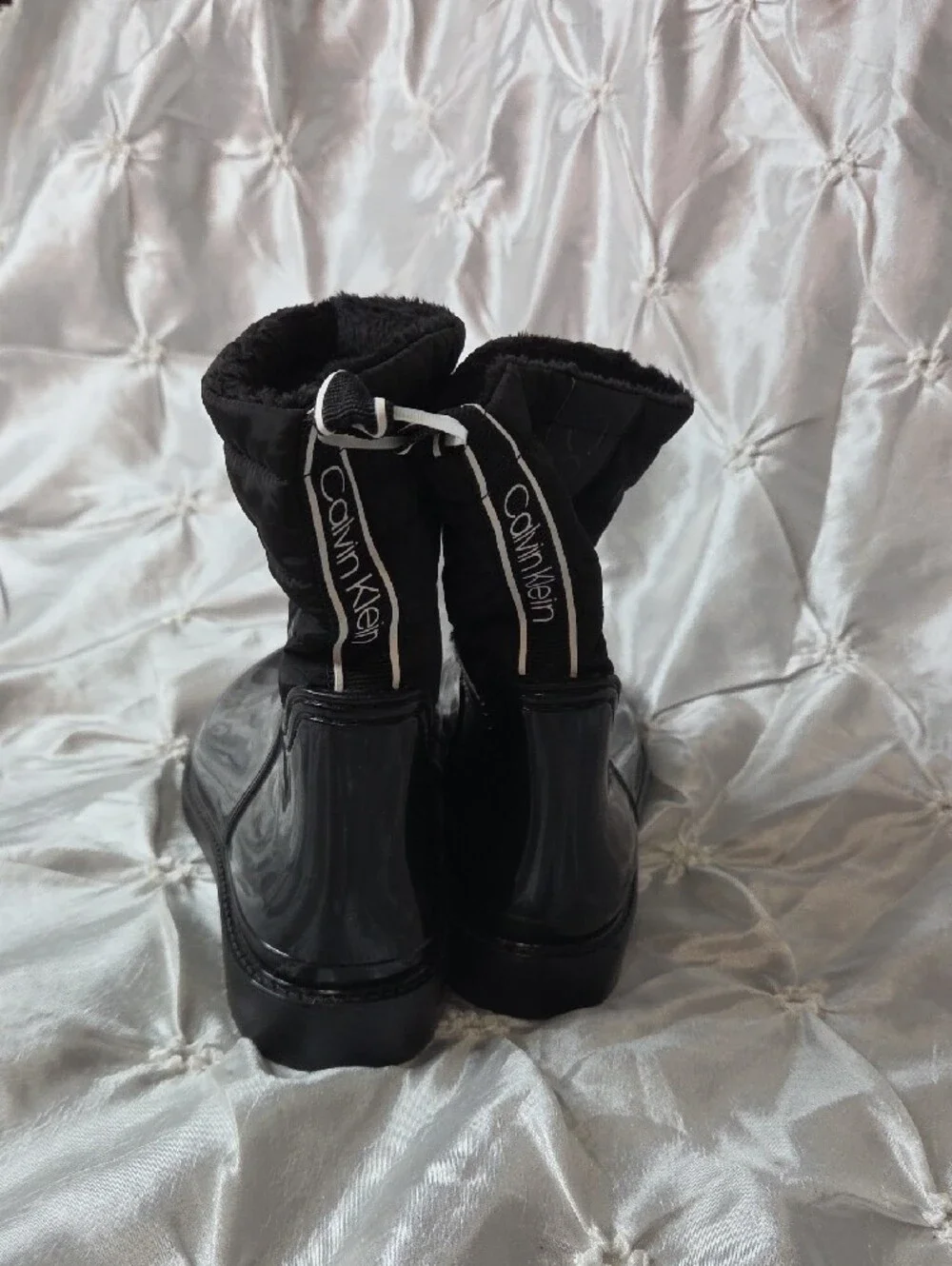 Calvin Klein Black Quilted Waterproof Ankle Rain Boots